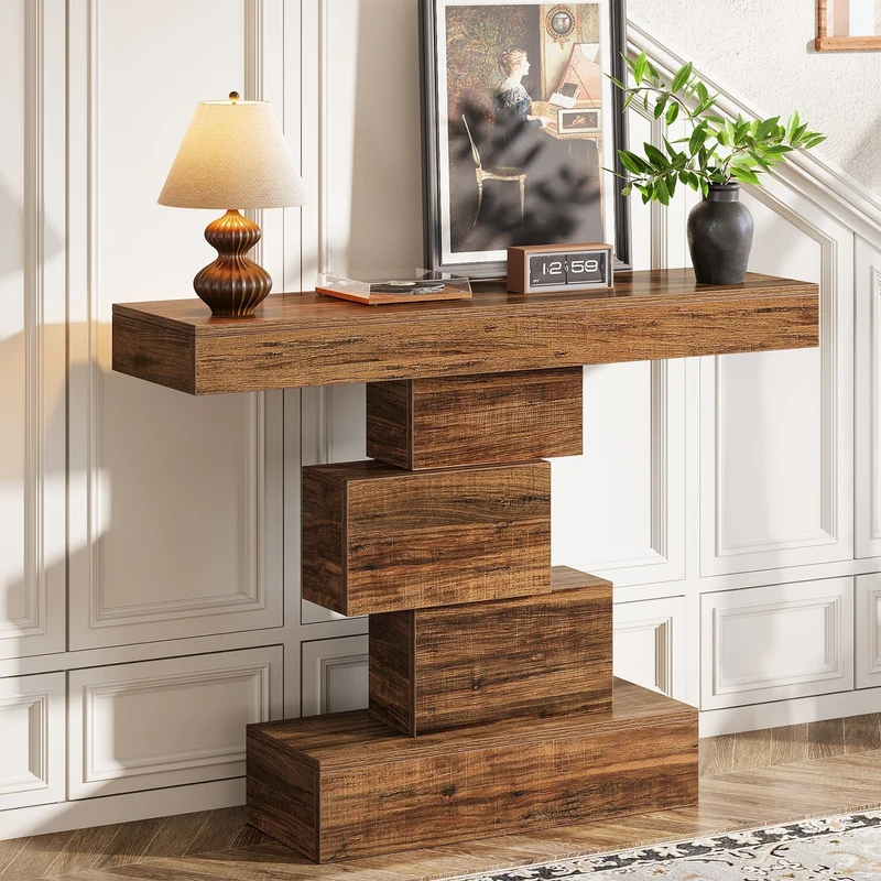Tribesigns Console de 108 cm, Table de canapé en bois Table d'appoint avec base géométrique