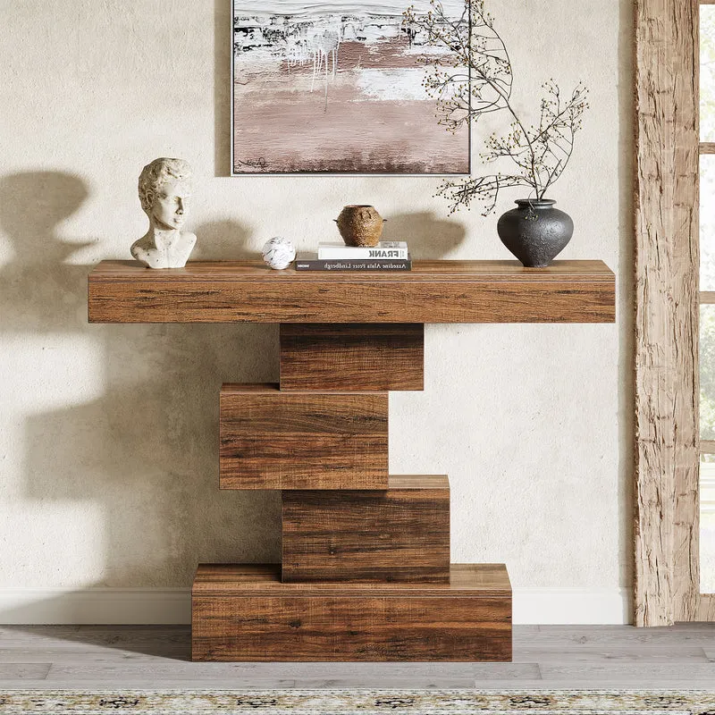 Tribesigns Console de 108 cm, Table de canapé en bois Table d'appoint avec base géométrique