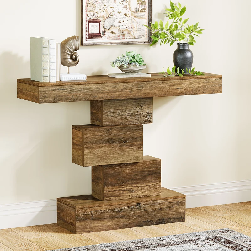 Tribesigns Console de 108 cm, Table de canapé en bois Table d'appoint avec base géométrique