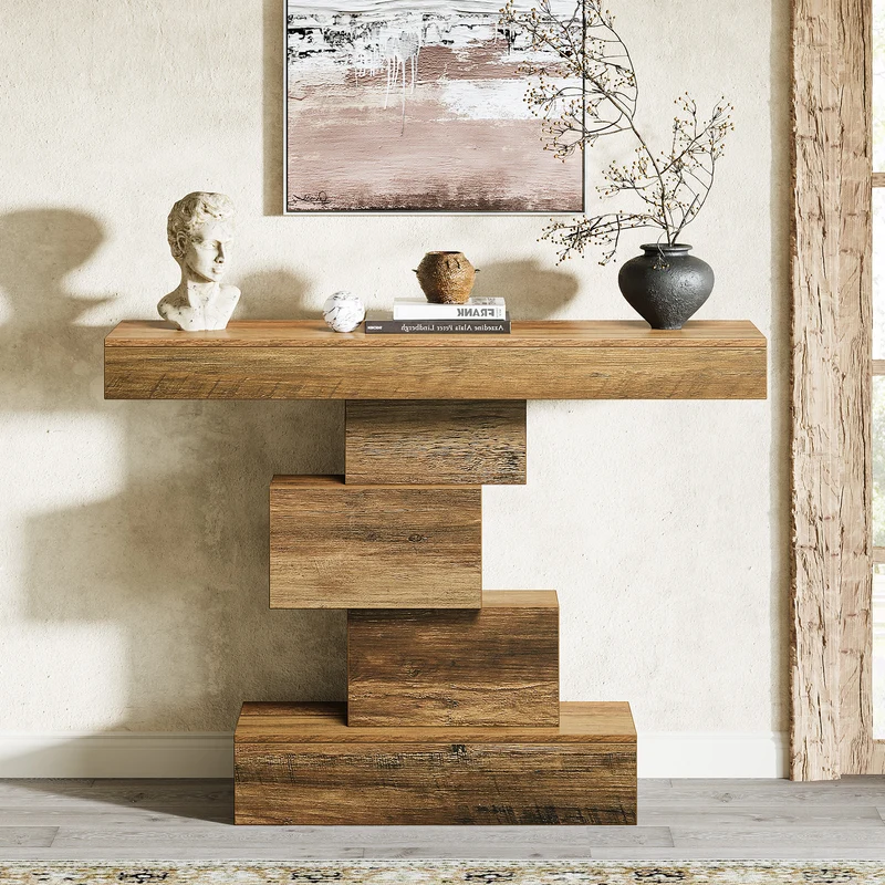 Tribesigns Console de 108 cm, Table de canapé en bois Table d'appoint avec base géométrique