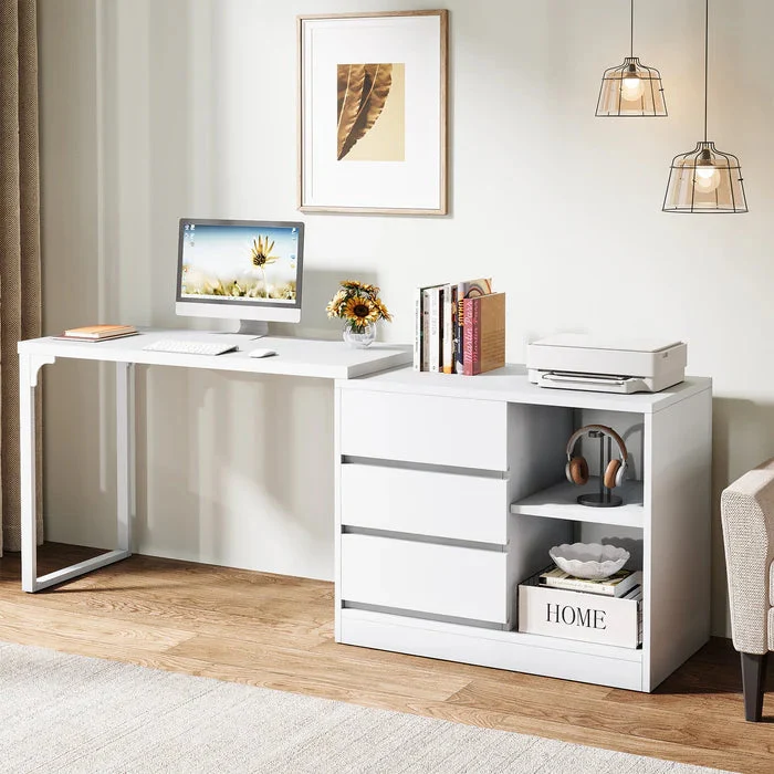 Tribesigns Bureau d'ordinateur, Bureau d'angle réversible avec armoire à tiroirs