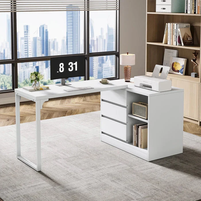 Tribesigns Bureau d'ordinateur, Bureau d'angle réversible avec armoire à tiroirs