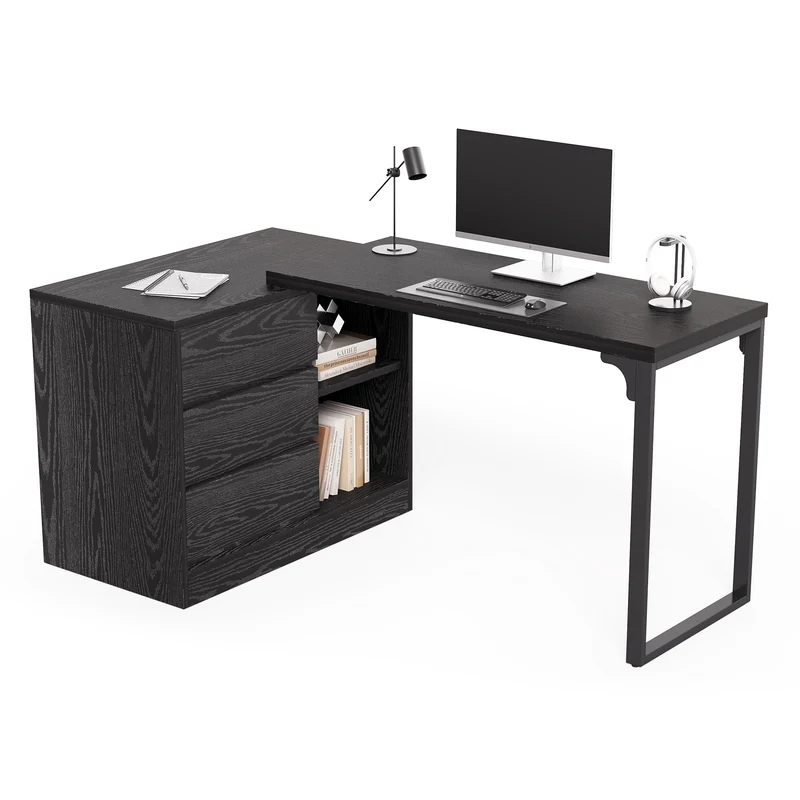 Tribesigns Bureau d'ordinateur, Bureau d'angle réversible avec armoire à tiroirs