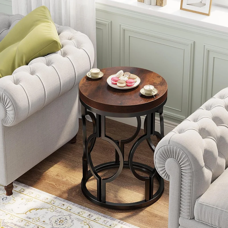 Tribesigns Table d'appoint industrielle de 45 cm avec structure en métal pour chambre à coucher, salon