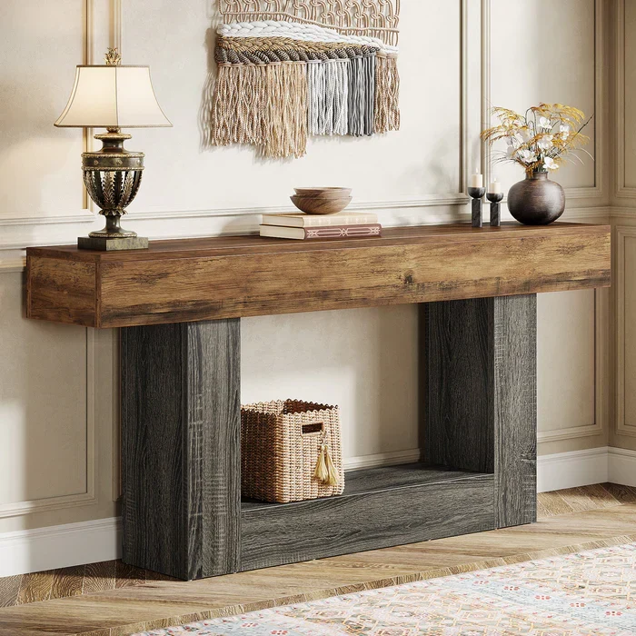 Tribesigns Table console en bois de 160 cm, Table de canapé de ferme à 2 niveaux Table d'entrée