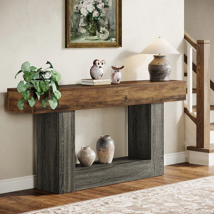 Tribesigns Table console en bois de 160 cm, Table de canapé de ferme à 2 niveaux Table d'entrée