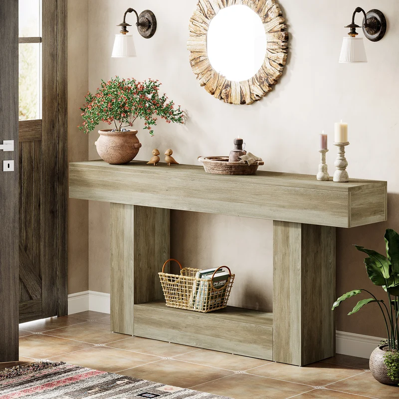 Tribesigns Table console en bois de 160 cm, Table de canapé de ferme à 2 niveaux Table d'entrée