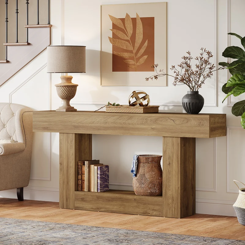Tribesigns Table console en bois de 160 cm, Table de canapé de ferme à 2 niveaux Table d'entrée