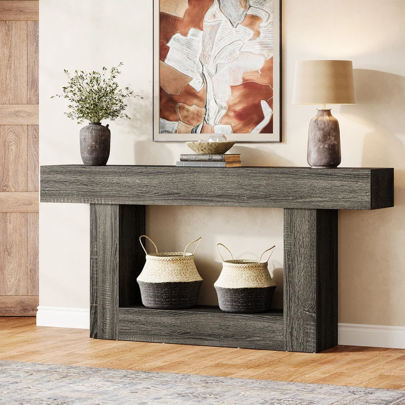 Tribesigns Table console en bois de 160 cm, Table de canapé de ferme à 2 niveaux Table d'entrée