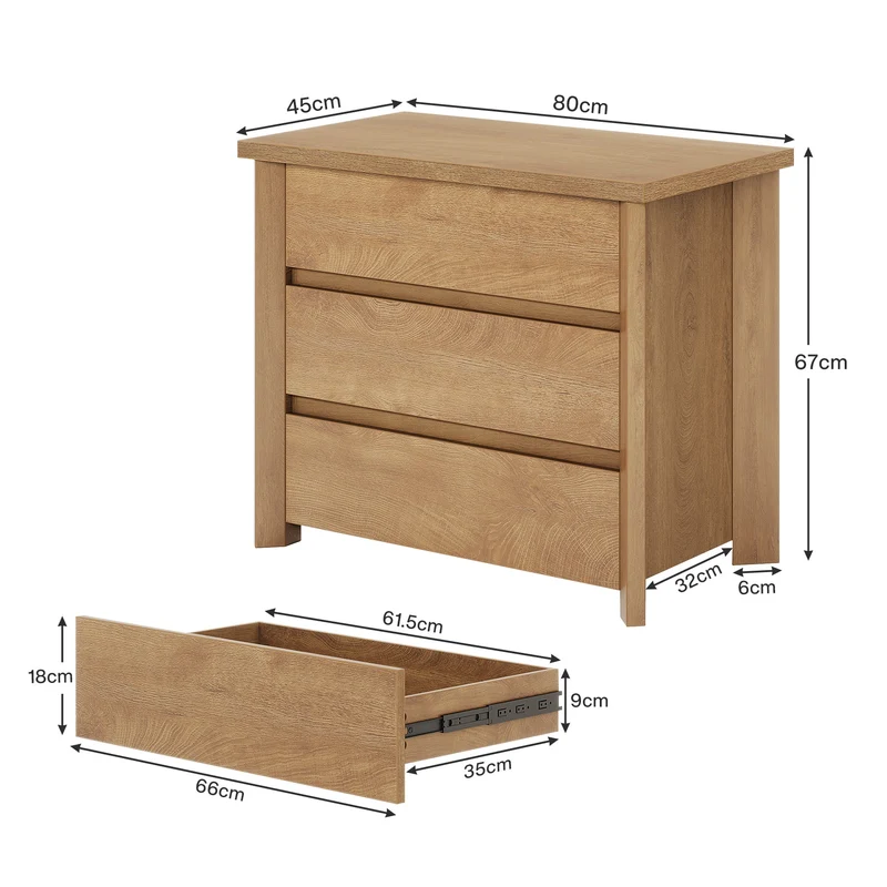Tribesigns Table de chevet en bois, Table de chevet de style campagnard avec 3 tiroirs