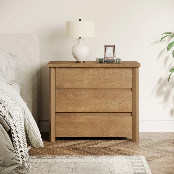 Tribesigns Table de chevet en bois, Table de chevet de style campagnard avec 3 tiroirs