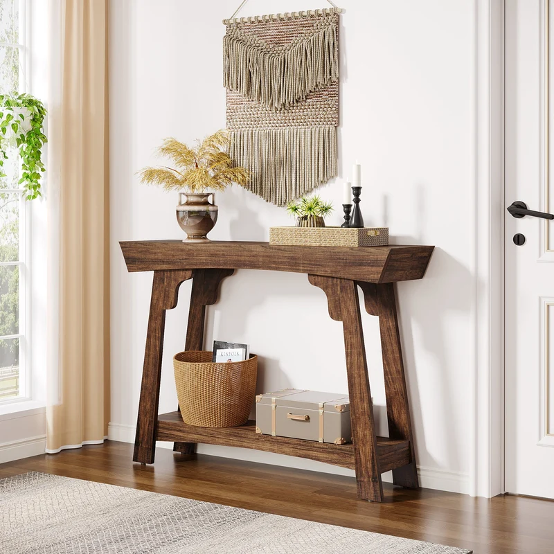 Tribesigns Table console, Table d'entrée étroite à 2 niveaux avec étagère