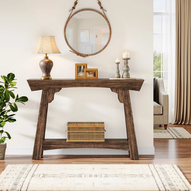 Tribesigns Table console, Table d'entrée étroite à 2 niveaux avec étagère