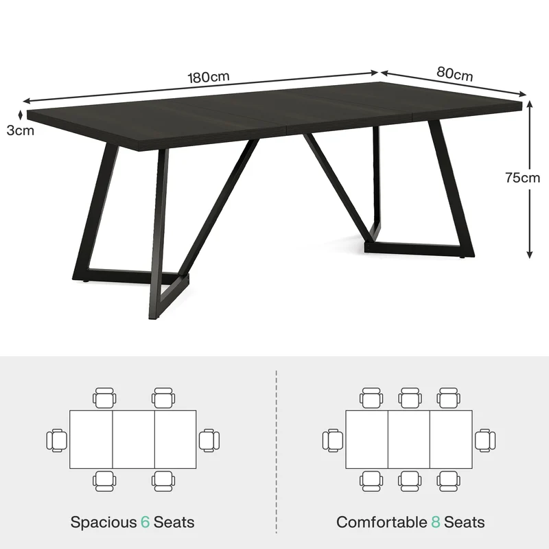 Tribesigns Table à manger de 180 cm, Table de cuisine rectangulaire moderne pour 6 à 8 personnes
