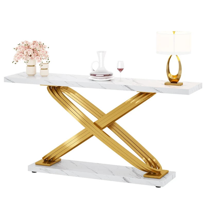 Tribesigns Console, Table d'entrée moderne en marbre de 140 cm