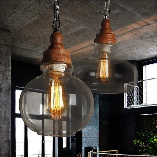 Lustre Industriel Verre Boisé