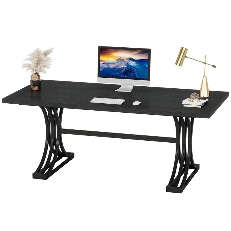 Tribesigns Bureau de bureau, Bureaux exécutifs rectangulaires modernes avec pieds dorés