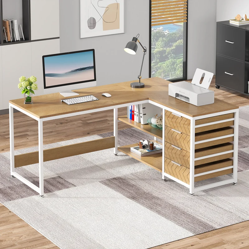 Tribesigns Bureau en L, Bureau d'angle avec étagères réversible