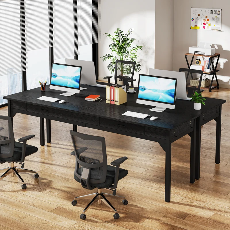 Tribesigns Bureau ordinateur extra-long, Bureau pour travail avec 2 tiroirs Bureau pour deux