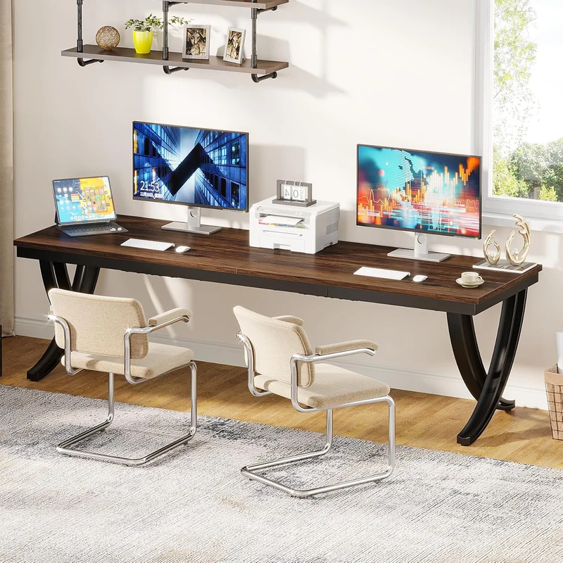 Tribesigns Bureau informatique, Double bureau long Table d'ordinateur pour deux