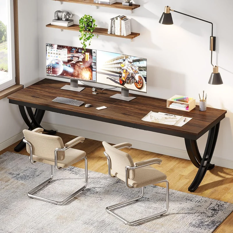 Tribesigns Bureau informatique, Double bureau long Table d'ordinateur pour deux