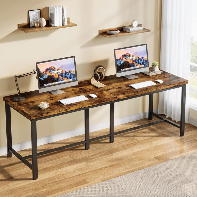 Tribesigns Bureau d'ordinateur longue de 200cm, Table de travail pour bureau pour deux