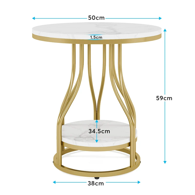Tribesigns Table d'appoint Ronde en or blanc à 2 niveaux, Table de chevet moderne