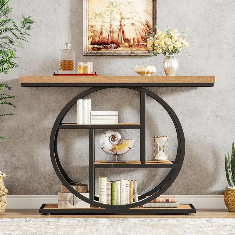 Tribesigns Table console à 4 niveaux avec base circulaire, Tables d'appoint étroites en bois