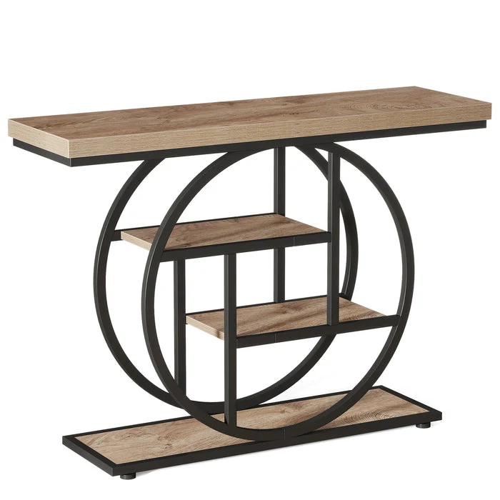Tribesigns Table console à 4 niveaux avec base circulaire, Tables d'appoint étroites en bois