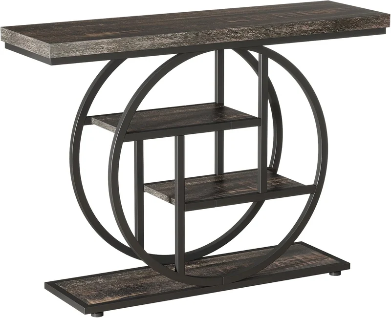 Tribesigns Table console à 4 niveaux avec base circulaire, Tables d'appoint étroites en bois