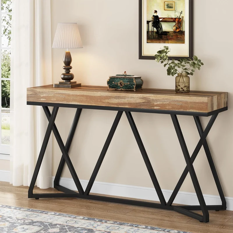 Tribesigns Table console en bois , Console d'entrée avec base en métal Unique Table Basse