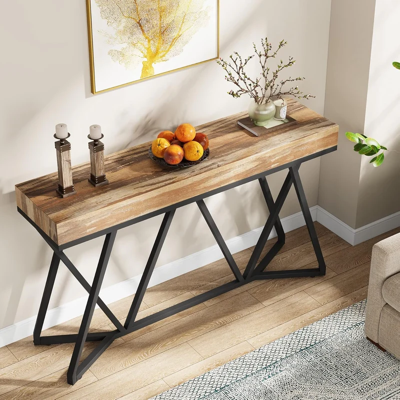 Tribesigns Table console en bois , Console d'entrée avec base en métal Unique Table Basse