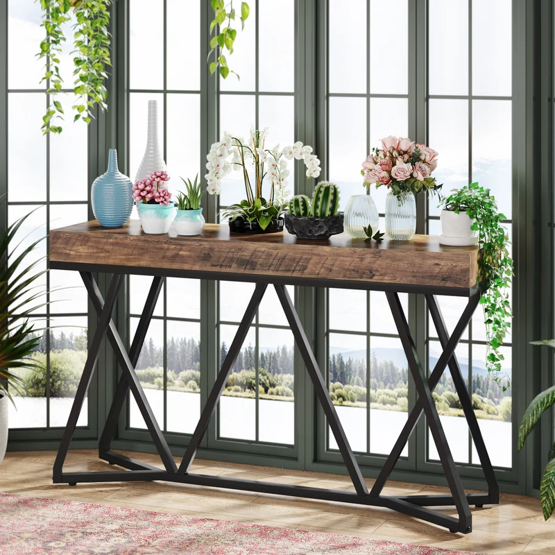 Tribesigns Table console en bois , Console d'entrée avec base en métal Unique Table Basse