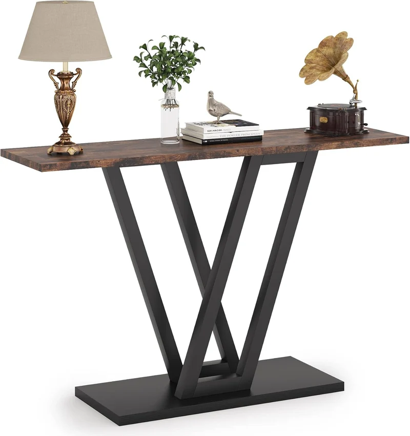 Tribesigns Table console industrielle, Console d’entrée étroite avec cadre en métal