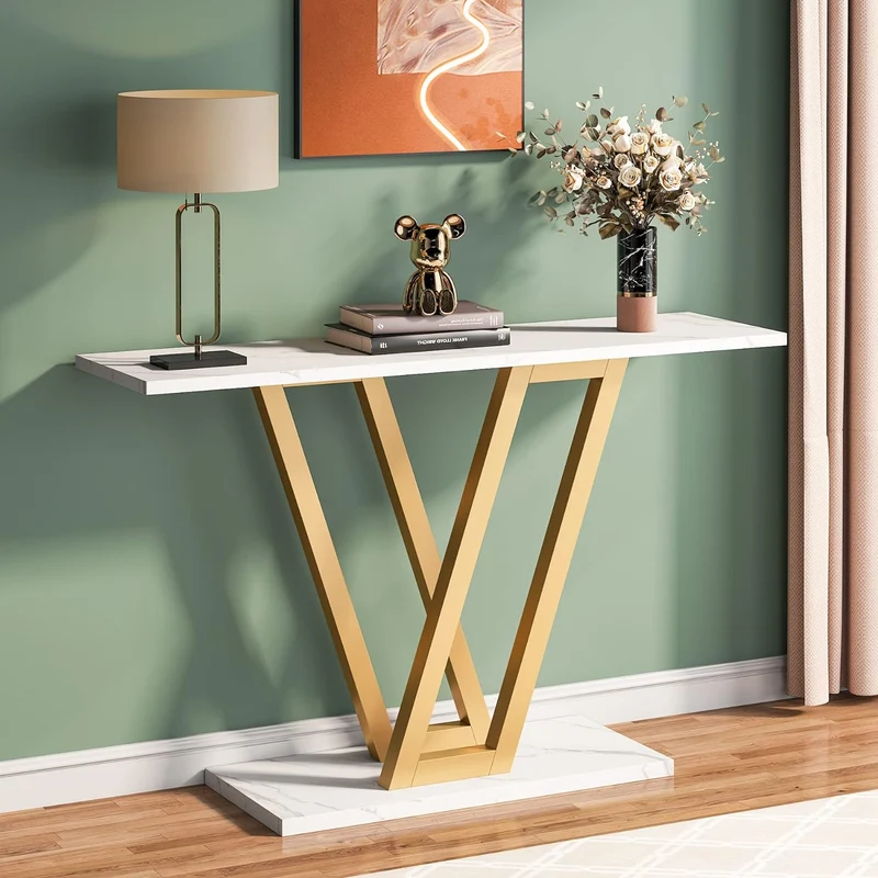Tribesigns Table console industrielle, Console d’entrée étroite avec cadre en métal