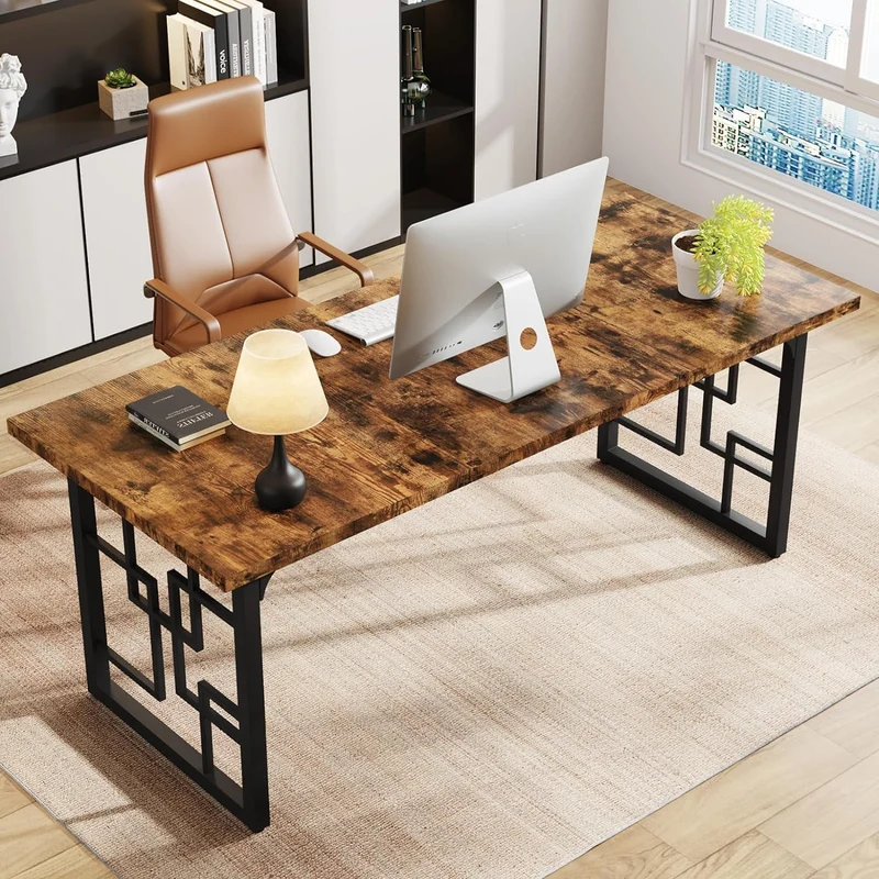 Tribesigns Bureau d'ordinateur de style design industriel, Bureau d’étude à structure métallique