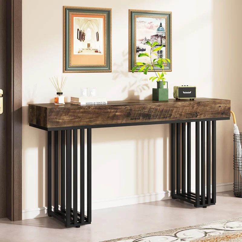 Tribesigns Table Console, Table d'entrée Industrielle avec cadre métallique élégant
