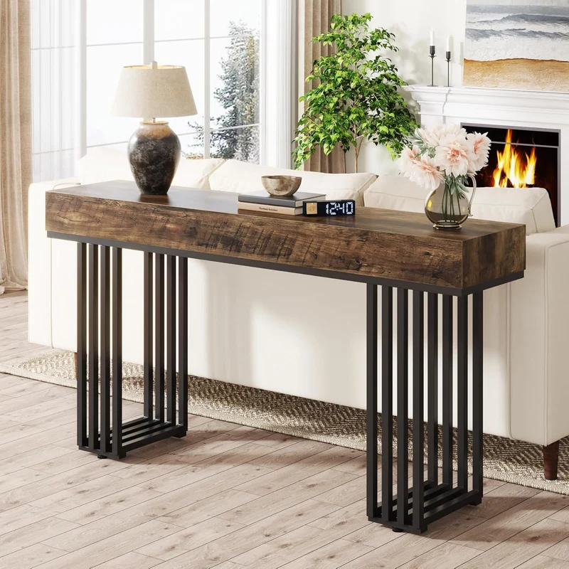 Tribesigns Table Console, Table d'entrée Industrielle avec cadre métallique élégant