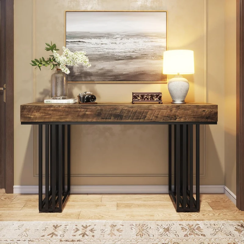 Tribesigns Table Console, Table d'entrée Industrielle avec cadre métallique élégant