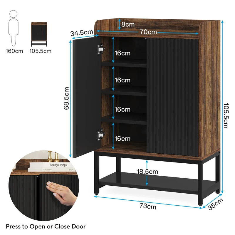 Tribesigns Armoire à chaussures avec portes, Meuble à chaussures en bois à 5 niveaux