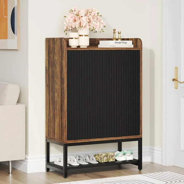 Tribesigns Armoire à chaussures avec portes, Meuble à chaussures en bois à 5 niveaux