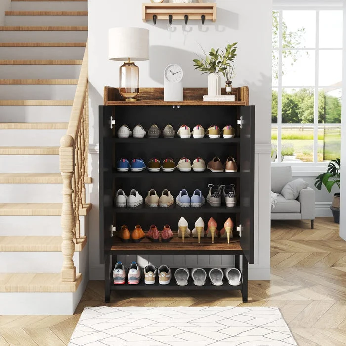 Tribesigns Armoire à chaussures avec portes, Meuble à chaussures en bois à 5 niveaux