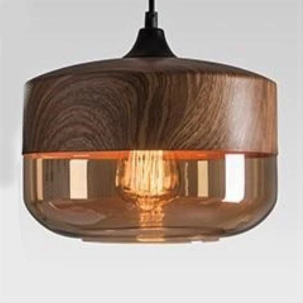 Suspension Industrielle Bois Et Verre