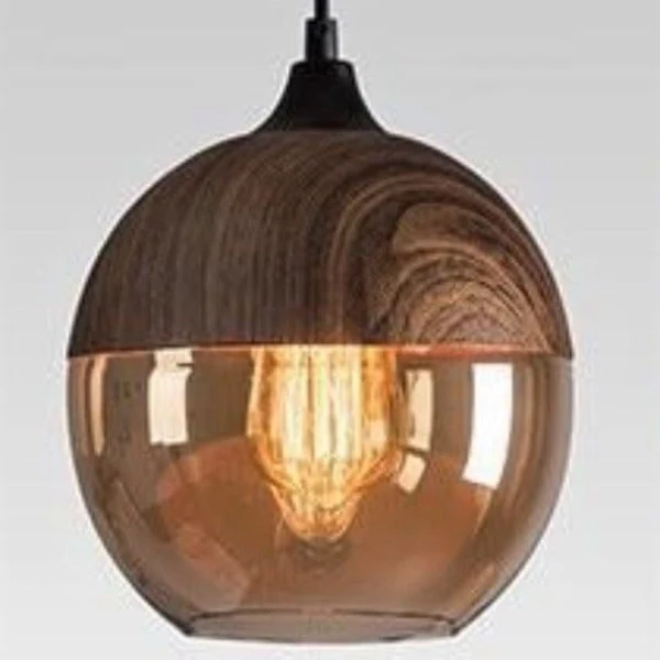 Suspension Industrielle Bois Et Verre