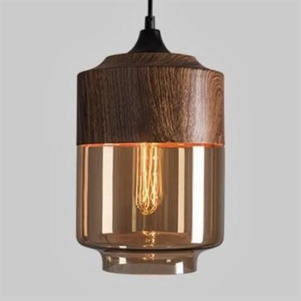 Suspension Industrielle Bois Et Verre