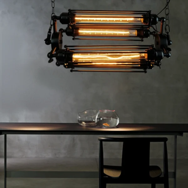 Suspension Industrielle Noire 4 Lampes