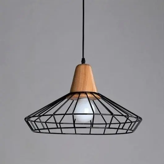 Suspension Industrielle Noire Et Bois