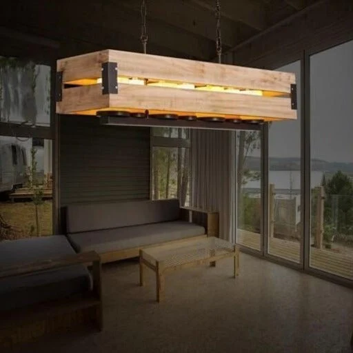 Suspension Industrielle Noire Et Bois 94 cm