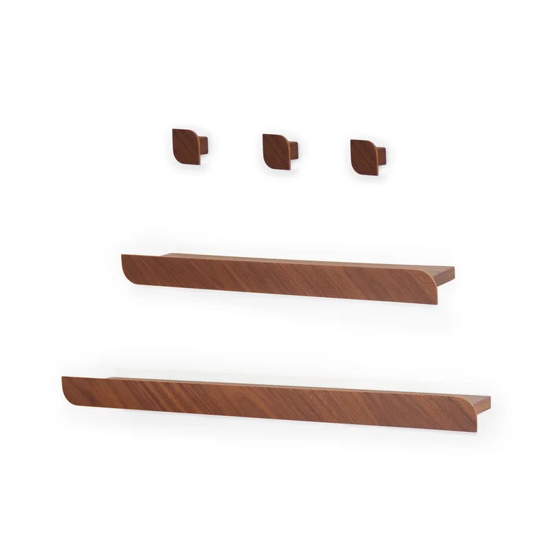 Cielo L+M Shelves and Three Hooks · Walnut