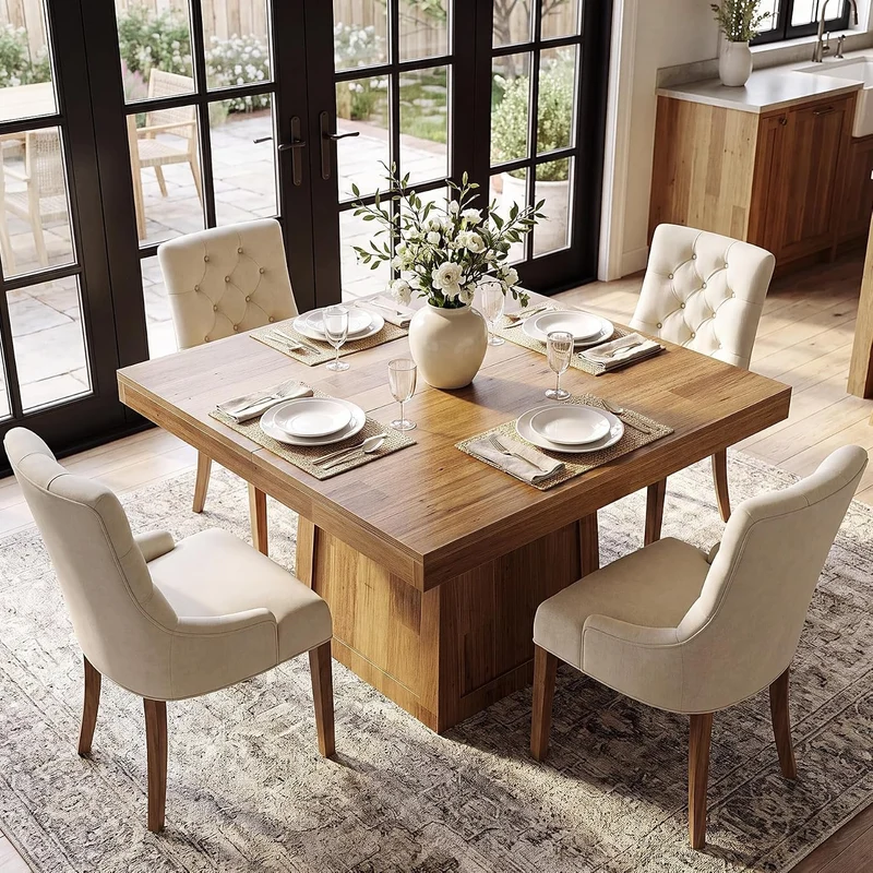 Tribesigns Table à manger carrée 80 × 80 cm, Table de cuisine style maison de campagne avec piètement trapézoïdal
